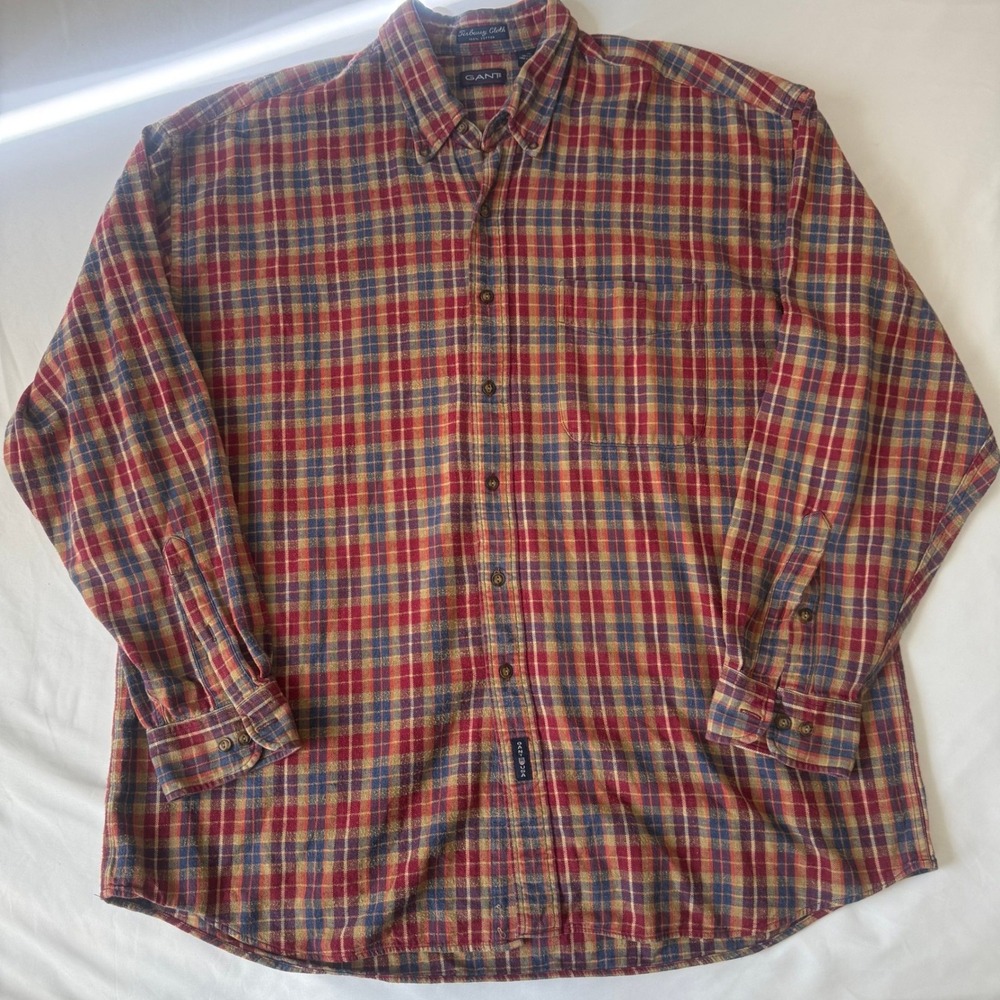 GANT Mens XL Red Plaid Flannel Button Up Shirt Tisberry Cloth 100 Cotton - Picture 3 of 11